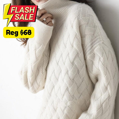 Vera Cable Cashmere Turtleneck Sweaters, White/S - SALE