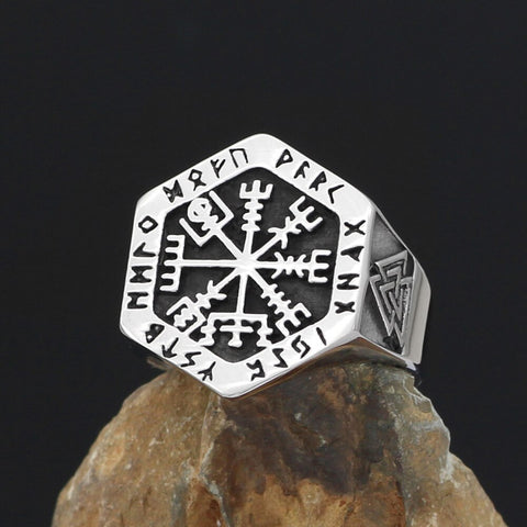 Viking Hexagon Compass Rune Ring watereverysunday