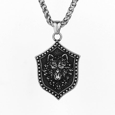 Viking Warrior Shield Wolf Head Necklace watereverysunday