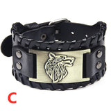 Viking Wolf Head Leather Bracelet watereverysunday