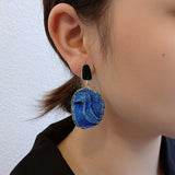 Vintage Blue Gemstone Resin Pendant Earrings - 2 Styles watereverysunday