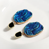 Vintage Blue Gemstone Resin Pendant Earrings - 2 Styles watereverysunday