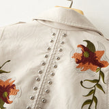 Vintage Floral Embroidery Faux Leather Moto Jackets watereverysunday