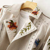Vintage Floral Embroidery Faux Leather Moto Jackets watereverysunday