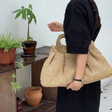 Vintage Wooden Handle Big Straw Tote Bag watereverysunday