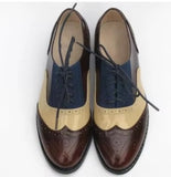 Vintage Genuine Leather Color-Block Oxford Brogues
