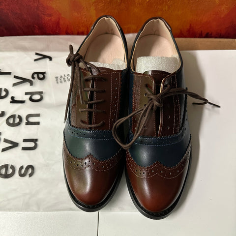 Vintage Genuine Leather Oxford Brogues - Wine Red Blue/40/US 8-8.5 - SALE