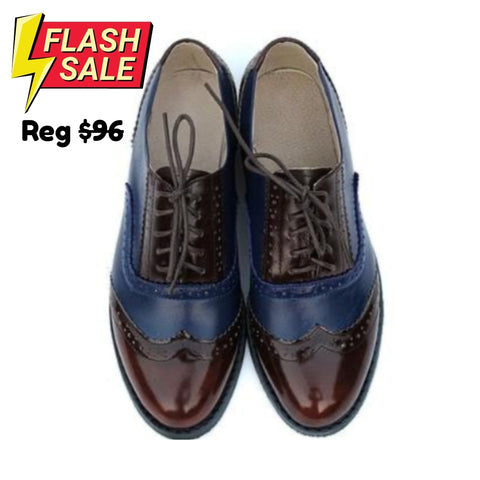 Vintage Genuine Leather Oxford Brogues - Wine Red Blue/40/US 8-8.5 - SALE