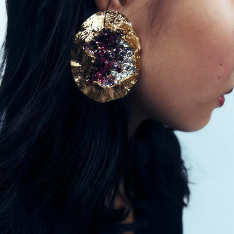 Water Crystal & Crinkle Gold Earrings - 2 Colors watereverysunday