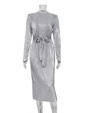 Wilhelmina Pleated Metallic Sheath Dress watereverysunday