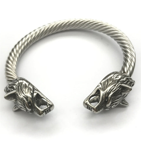 Wolf Head Steel Wire Rope Cuff Bracelet watereverysunday
