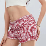 Pepa Ruched Red Plaid Shorts