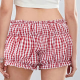 Pepa Ruched Red Plaid Shorts