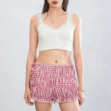 Pepa Ruched Red Plaid Shorts