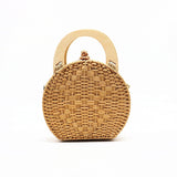Wooden Handle Circle Straw Rattan Shoulder Bag - 2 Colors watereverysunday