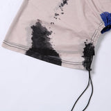 Yelena Tie Dye Art Prints Mesh O-Neck Tissue Top watereverysunday