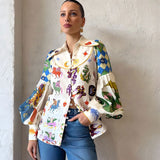 Yves Colorful Artwork Victorian Blouse watereverysunday
