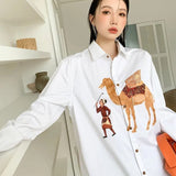 Zahra Chic Camel Prints White Shirt watereverysunday