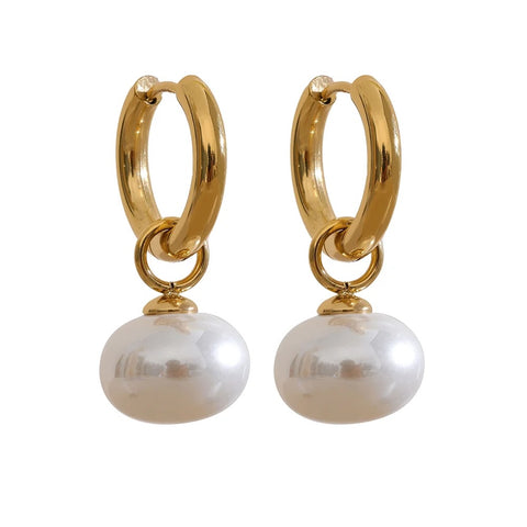 Miho Pearls Drop Golden  Hoop Earrings