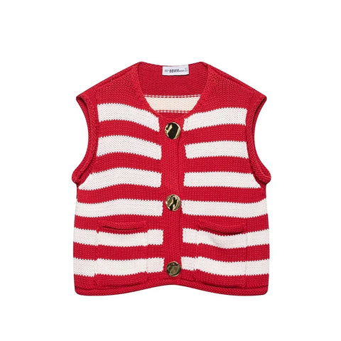 Nancy Striped Breasted Knit Vest Top