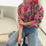 Ina Pink Floral Fuzzy Sweater